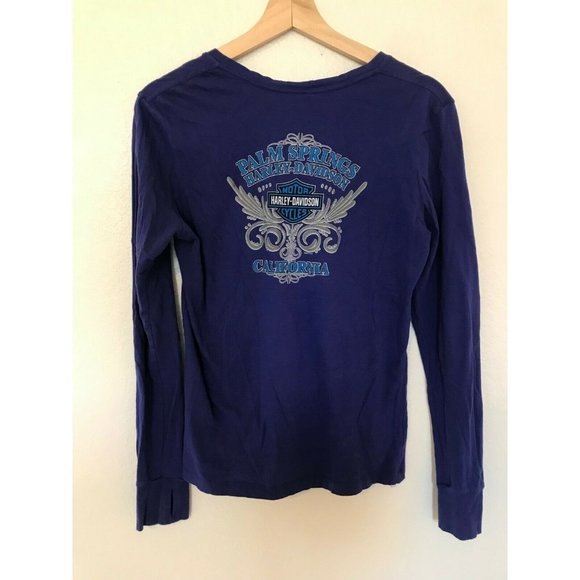 HARLEY DAVIDSON Long Sleeve V-Neck Purple Motorcycle Shirt Women's Medium - Picture 3 of 7